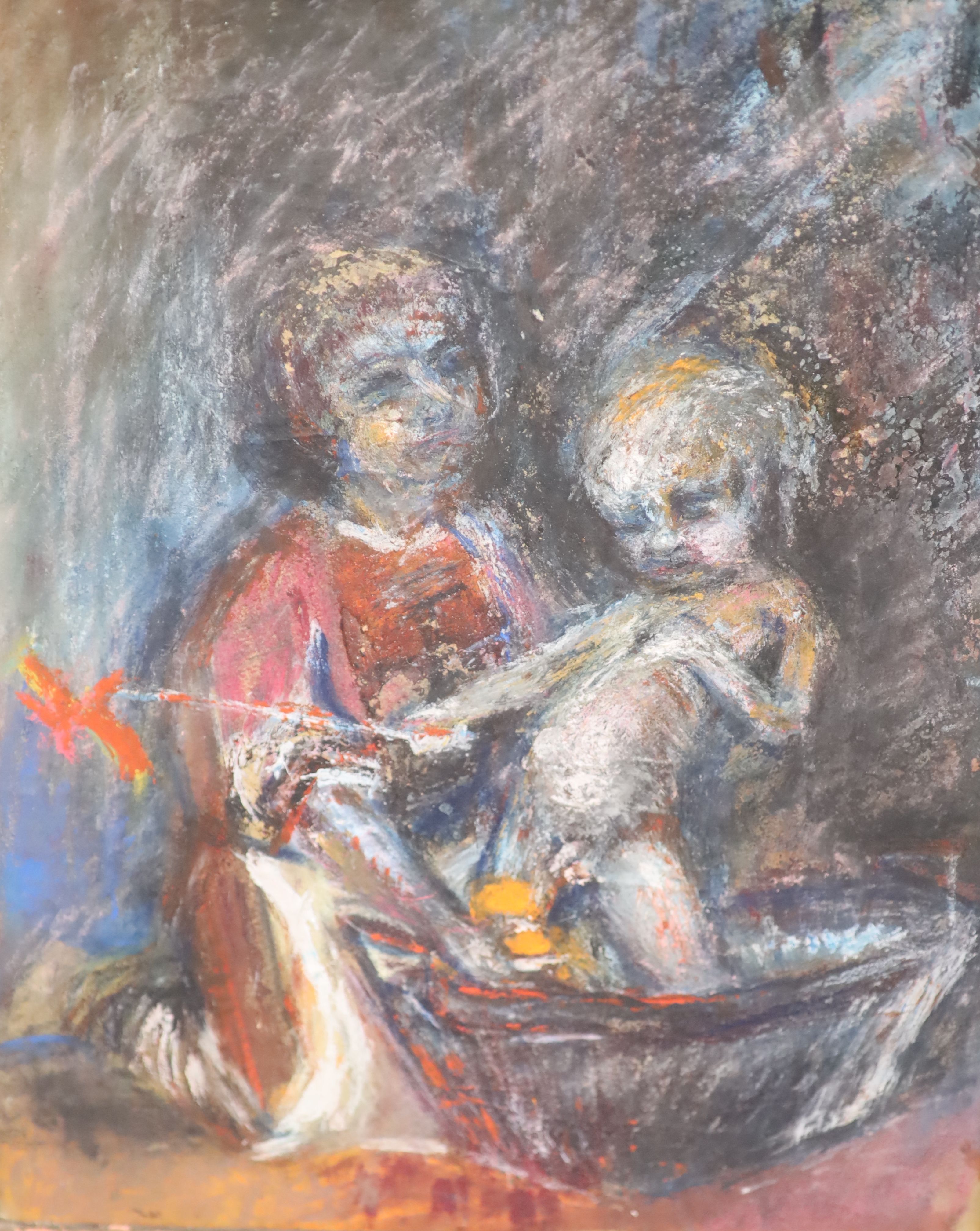 Harold Mockford (1932-) , mixed media on paper, 'Bathtime'